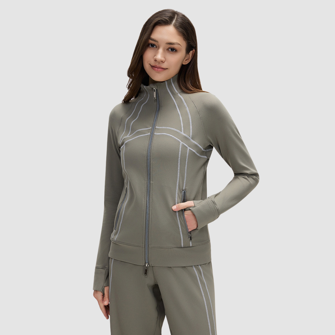 Wholesale Women's Activewear – Stand Collar Jacket+Straight-Leg Pants Set