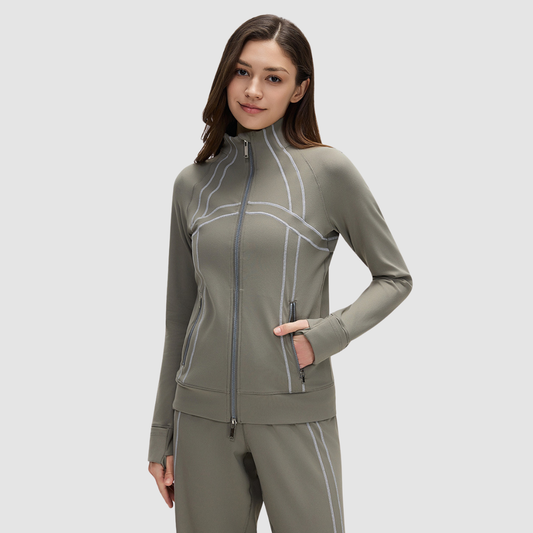 Wholesale Women's Activewear – Stand Collar Jacket+Straight-Leg Pants Set