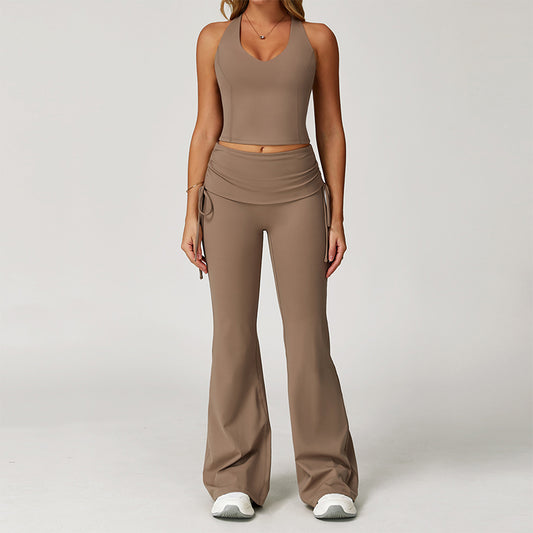 Nude Racerback yoga bra + Flared Leg pants 2-piece set