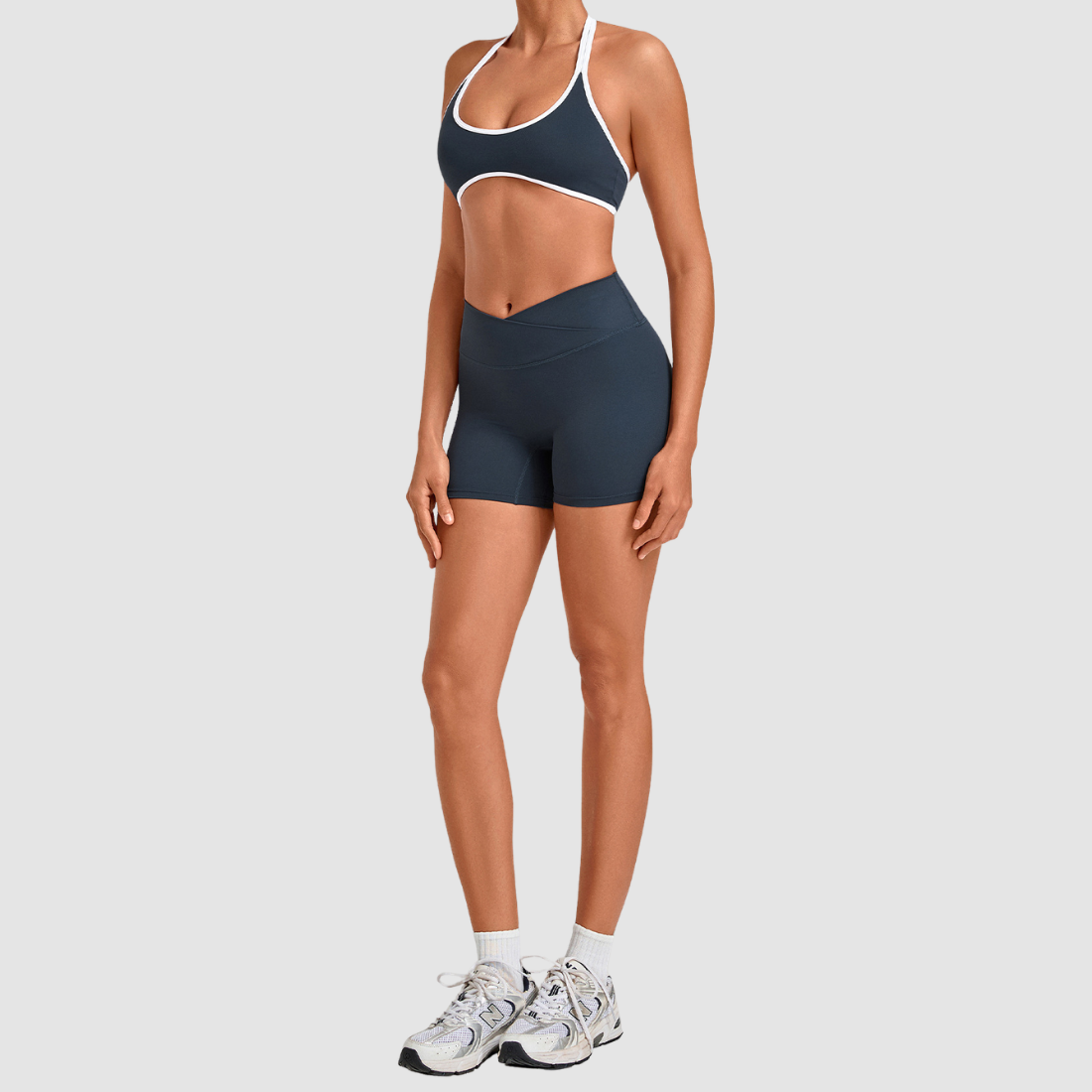 Wholesale Women’s Contrast Sports Bra & High-Waist Biker Shorts Yoga Set