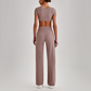 Wholesale Women's Short Sleeve Exposed Back Bra+Naked Feel Straight Leg Pants Yoga Set