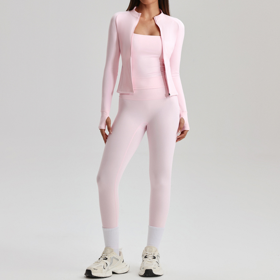 Women's Activewear Zip-up Long-Sleeve Jacket & Straight-Leg Pants Yoga Set