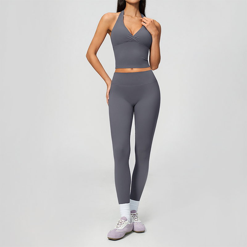Wholesale Women's Cream-Feel Fleece Deep-V Halter Neck Tank Top & Leggings Set