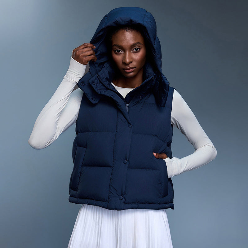 Cropped hooded down vest