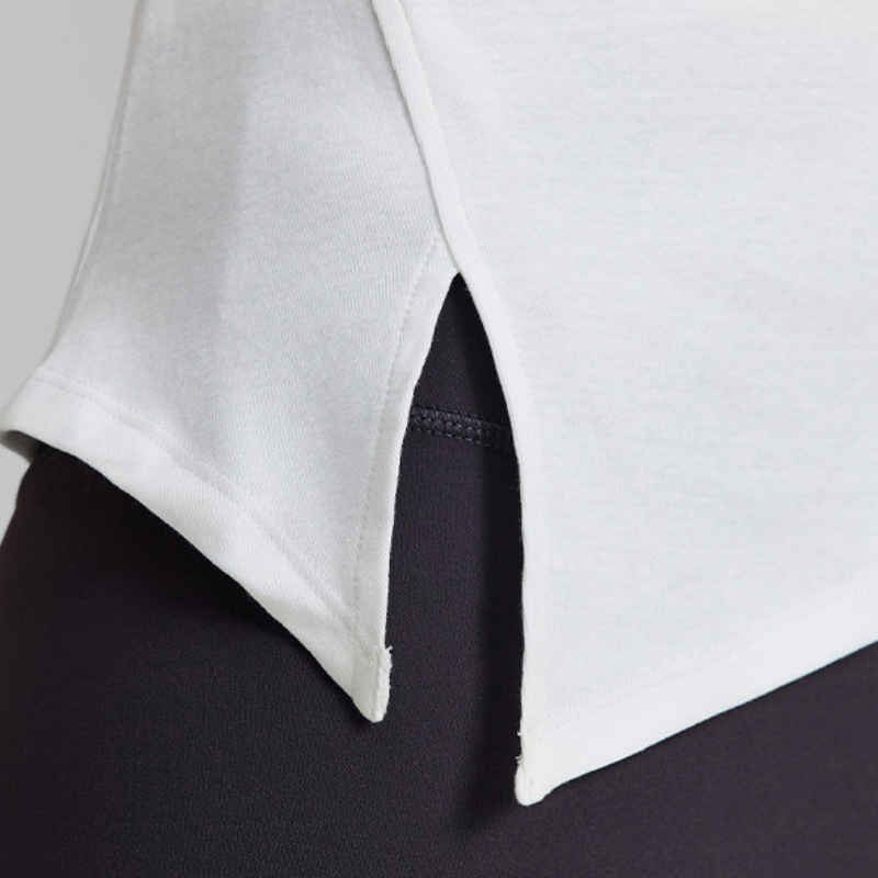 Wholesale Women's Lapel Collar Yoga Short-Sleeve Top with Side Slit Hem