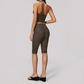 Wholesale Women's Deep V high-elastic polka-dot vest + high-waisted Capri Shorts Set