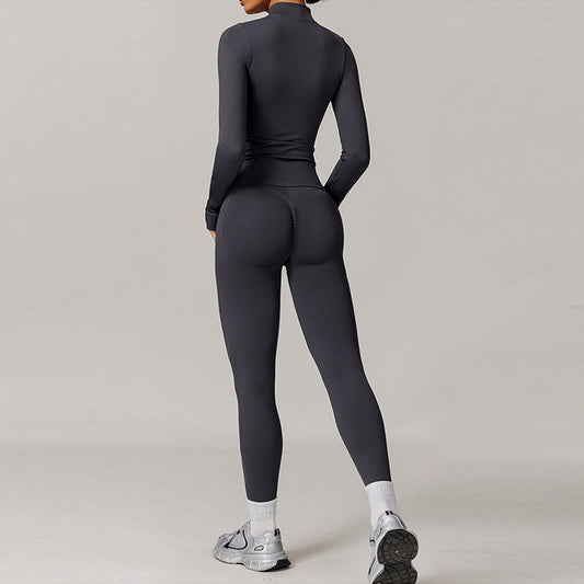 Seamless Full Zipper Fitness jackets + high waist leggings 2-piece set
