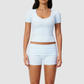 Wholesale short-sleeved tops and high-waisted fold-over shorts sets