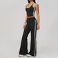 Wholesale Women's Bare-Feel Color-Block Tank Top & High waisted flared pants Set
