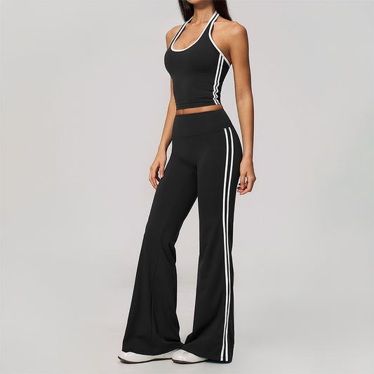 Wholesale Women's Bare-Feel Color-Block Tank Top & High waisted flared pants Set
