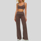 Contrasting bra with removable bra pads+High-waisted wide-leg pants 2-piece set