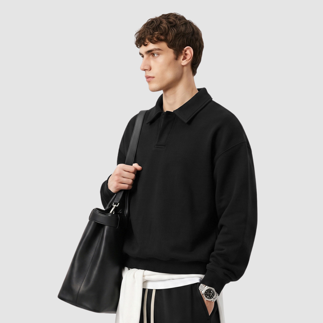 Wholesale Men’s Relaxed Half-Placket Polo Sweatshirt – Cotton Blend