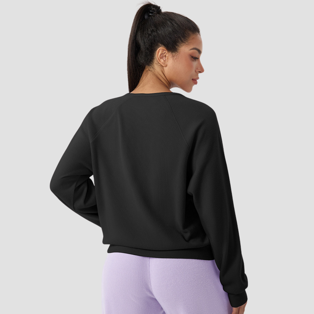 Women's Waffle Knit Crew Neck Long Sleeve Athletic T-Shirt