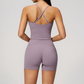 Wholesale Women's Cross-Back High Waist Yoga Set Sports Bra & Shorts with Chest Pad