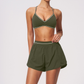 Wholesale Women's Brushed Yoga Set: V-Neck Strappy Bra & Shorts – Colorblock Tummy Control