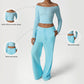 Off-Shoulder Long Sleeve + Loose Sports Pants 2-Piece Set