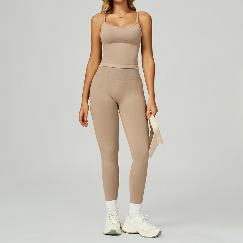 Seamless thin straps tank top + High-waisted leggings 2-Piece Set