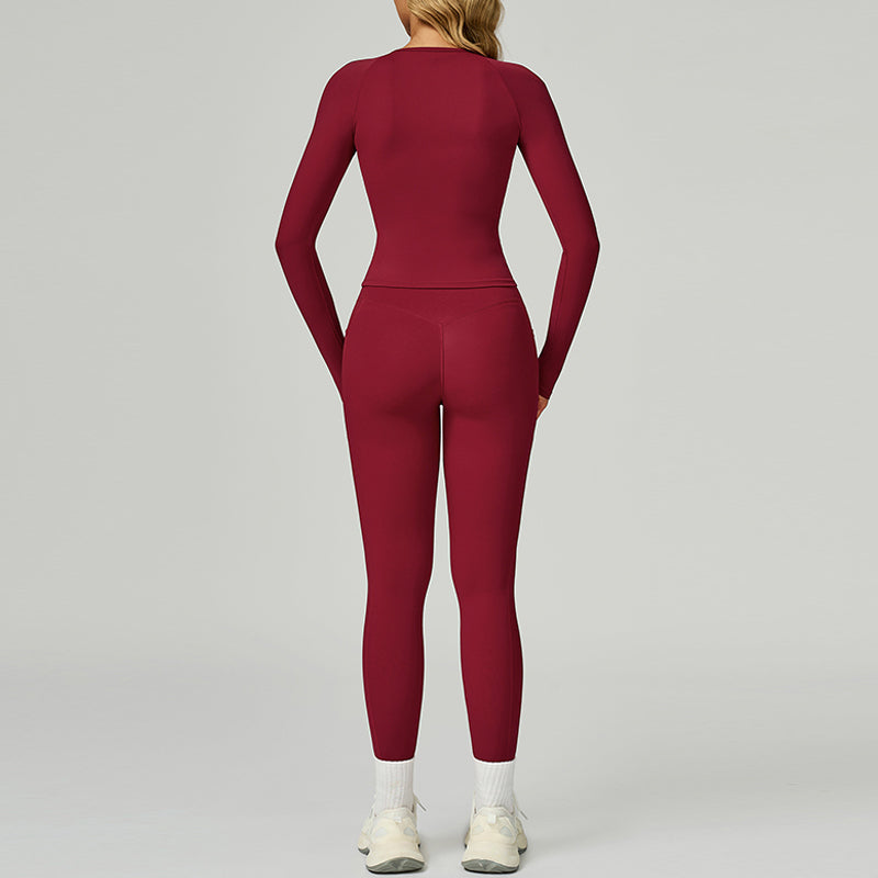Long sleeve Sports top + High-waisted leggings 2-Piece Set