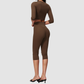 Wholesale Women's 3/4 Sleeve Crop Top & High-waisted Mid-Length Leggings Set