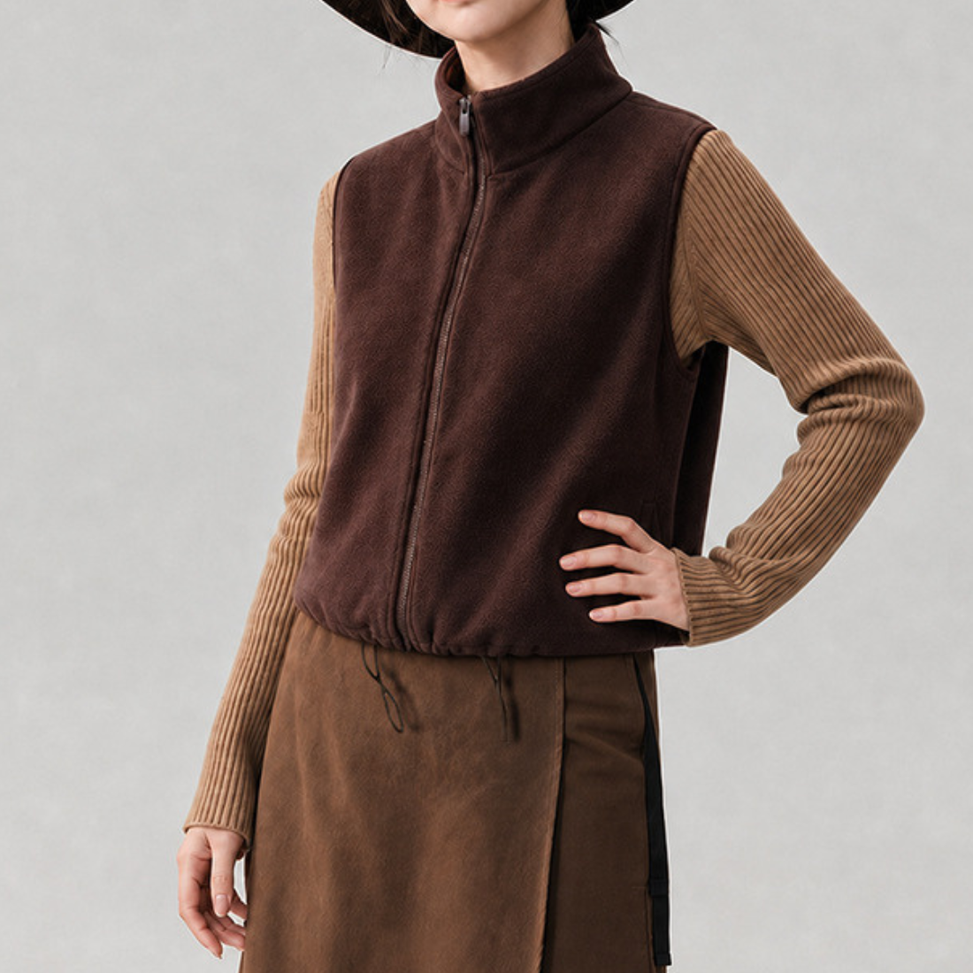 Women's Activewear Fleece Stand-Collar Zip Vest