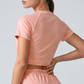 Wholesale Women's Striped Yoga T-Shirt – Short Sleeve Tie-Front Breathable Running Top