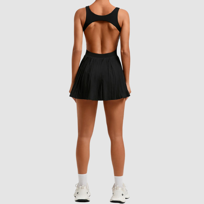 Wholesale Women's Open-Back Tennis Dress – Anti-Exposure Pleated Yoga Skirt