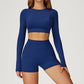Round-neck long-sleeve high-waist fitted top+High-waist shorts 2-PIECE SET