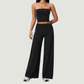 Wholesale Women's Brushed Strapless Tube Top & Wide-Leg Pants Set – Padded Yoga Fitness 2-Piece