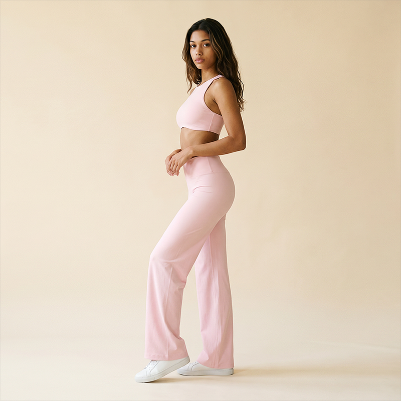 Wholesale Women's Brushed Fabric Sports Bra and Wide-Leg Pants Set