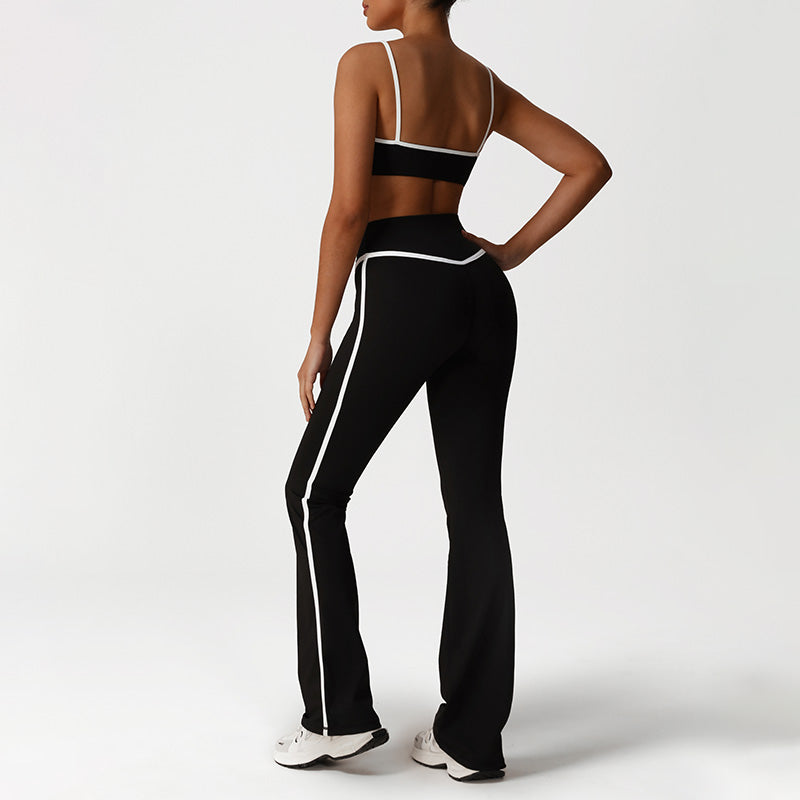 Quick-Drying Built-In Pads Bra + High-Waisted Flared Pants 2-Piece Set
