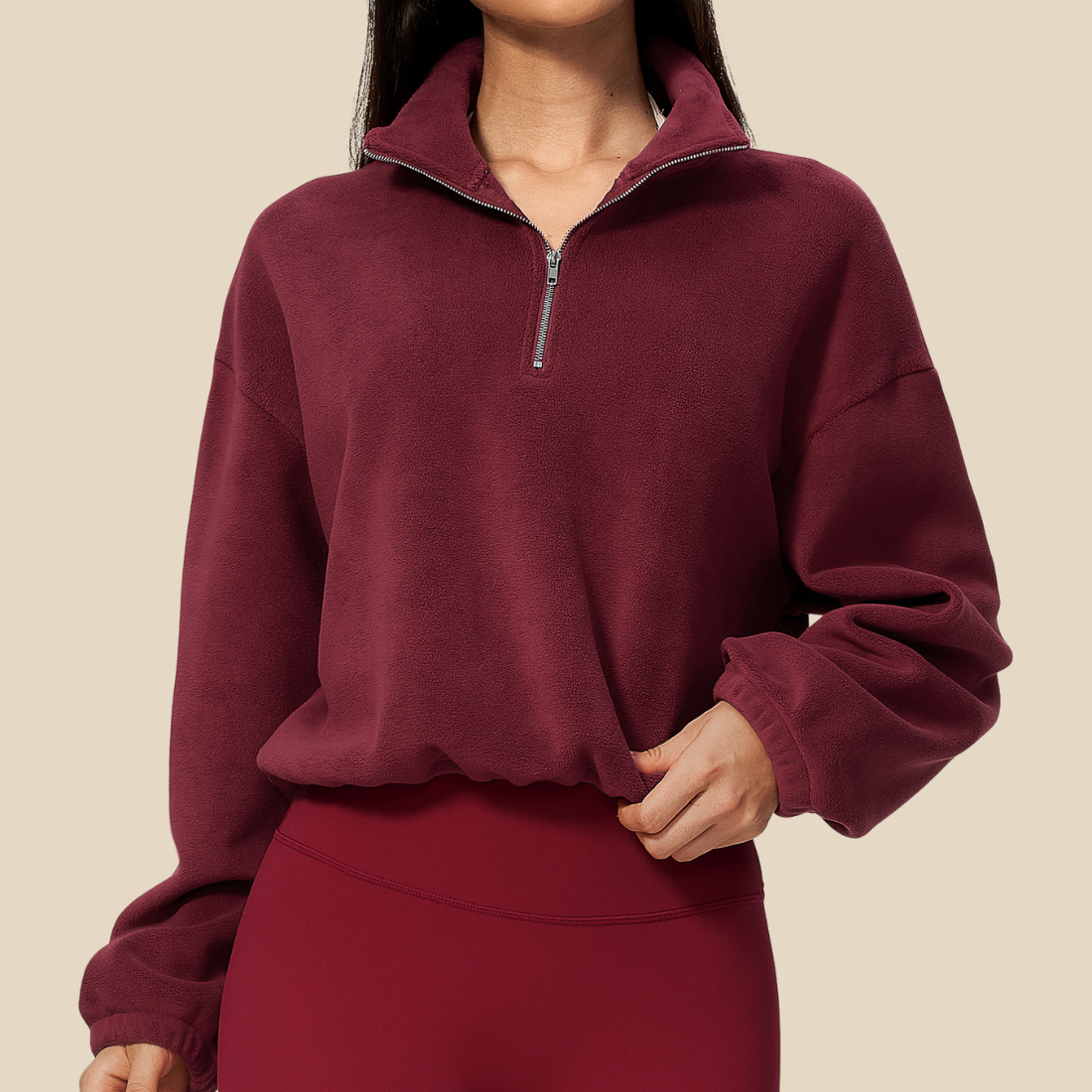 Wholesale Women's Activewear Fleece-Lined Stand-Collar Half-Zip Sweatshirt