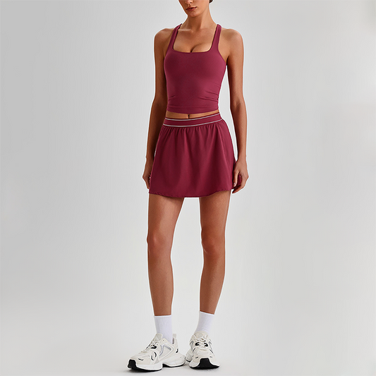 Wholesale Sleeveless Sports Top & Pleated Tennis Skirt Set – Quick-Dry Athletic 2-Piece with Built-In Shorts