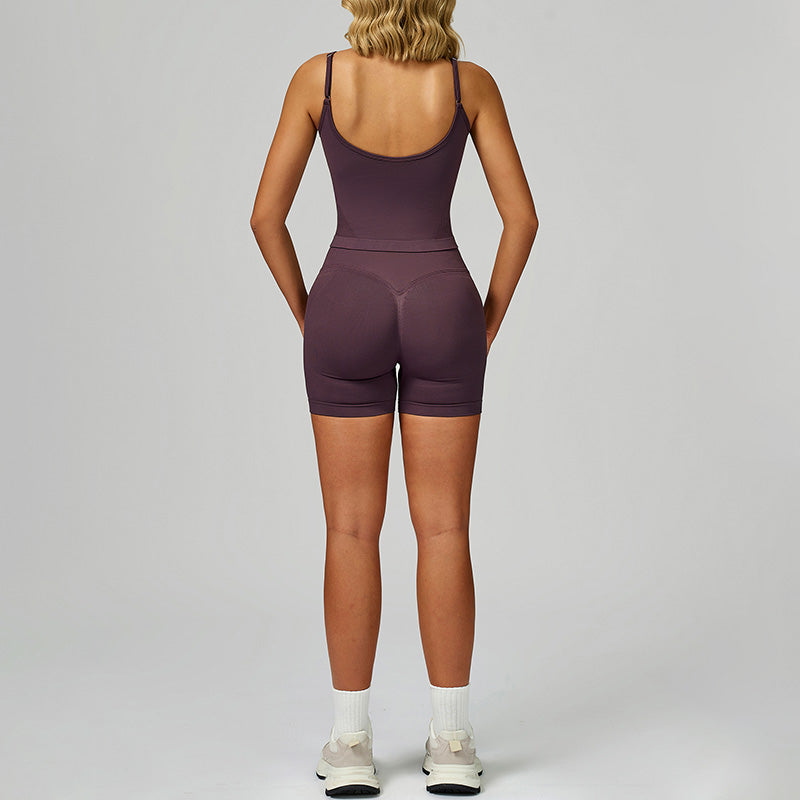 Seamless thin straps tank top + High-waisted shorts 2-Piece Set