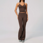 Wholesale Women's Seamless Yoga Set: Strappy Tank Top & Flare Pants – High-Stretch w/ Chest Pad