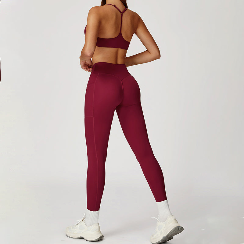 Thin Straps Bra + V-Shaped Waistline Leggings 2-Piece Set
