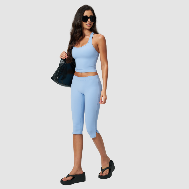Wholesale Women's I-shape back Vest + Mid-Length Shorts Set - Butt-Lifting Yoga Gym Activewear