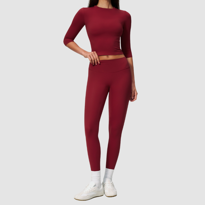 Wholesale Women's 3/4 Sleeve Crop Top & Full-Length Leggings Set – Seamless Yoga Activewear