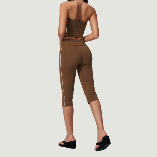 Wholesale Women's Brushed Strapless Tube Top & Mid-Length Leggings Set – Padded Yoga Fitness 2-Piece