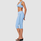 Wholesale color-blocked V-neck sports bra & striped cropped pants set