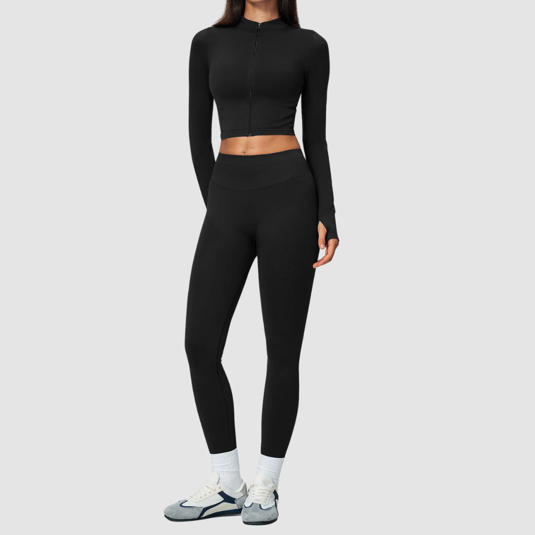 Wholesale Women's Cropped Stand-Collar Jacket & Leggings Yoga Set