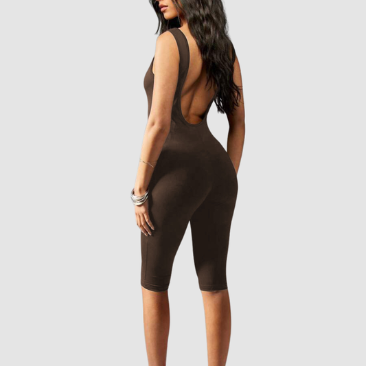 Wholesale Naked-Feel Open-Back Yoga Jumpsuit with Built-In Bra – Sculpting Full-Length Activewear