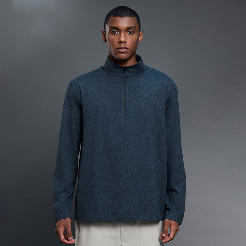 Half-zip stand-up collar long-sleeved T-shirt