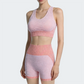Wholesale Women's Seamless Yoga Set: Sports Bra & Capri Shorts – Body-Shaping Moisture-Wicking Fitness w/ Chest Pad