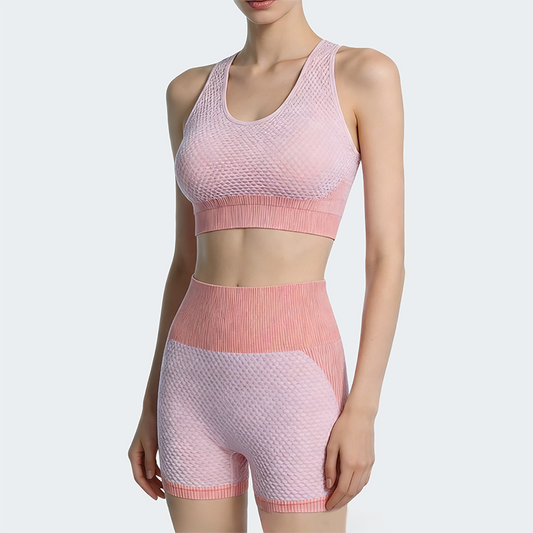 Wholesale Women's Seamless Yoga Set: Sports Bra & Capri Shorts – Body-Shaping Moisture-Wicking Fitness w/ Chest Pad