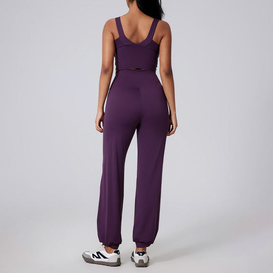 Wide straps yoga tank top + High-waisted pants 2-piece set