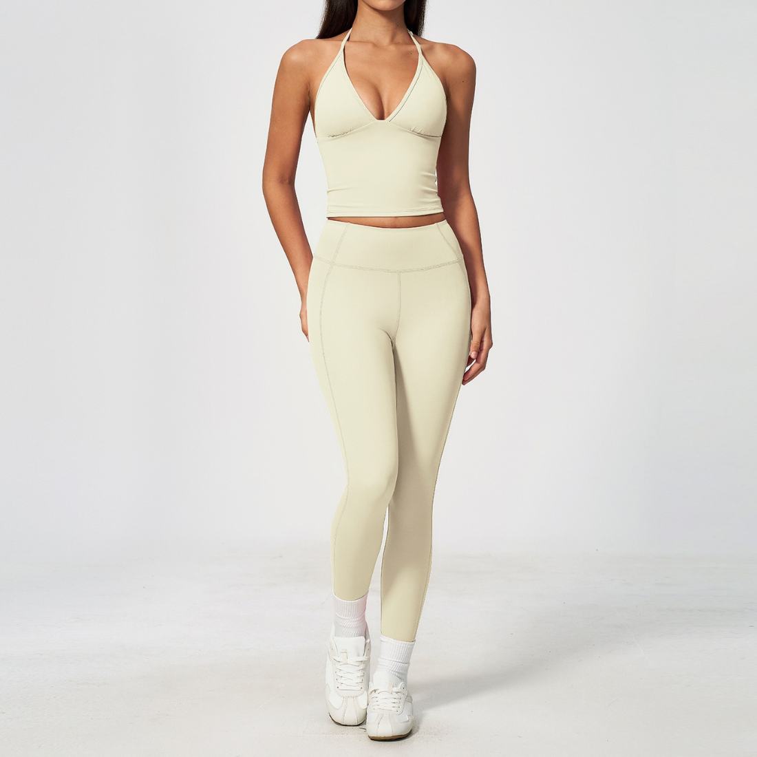 Wholesale Women's Deep-V Sleeveless Vest + Long Pants Yoga Set