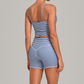 Wholesale Women's Activewear Retro Print Back-V Sleeveless Top & Leggings Yoga Set