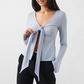 Wholesale Modal-Blend Tie-Front Bow Long-Sleeve Fitted T-Shirt – Elegant Slim-Fit Top