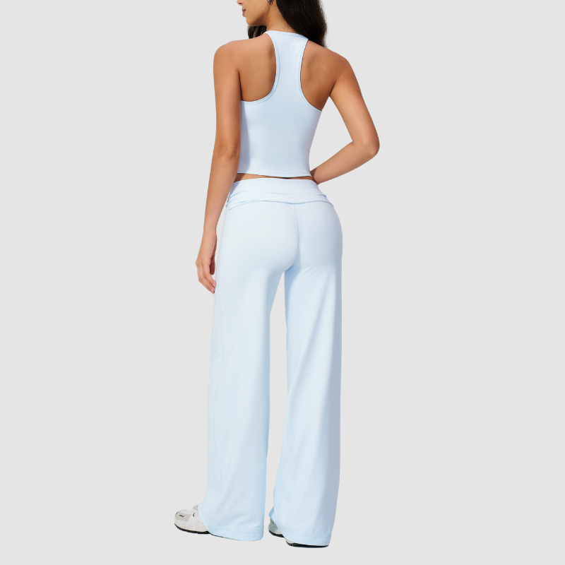 Wholesale Breathable Tank Top& Fold-up High Waist Flare Leggings Set