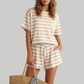 Wholesale Women's Striped Short Sleeve Shorts Set – Lightweight Casual Two-Piece